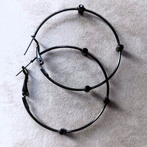 Black Hoop Earrings with Black Gemstones